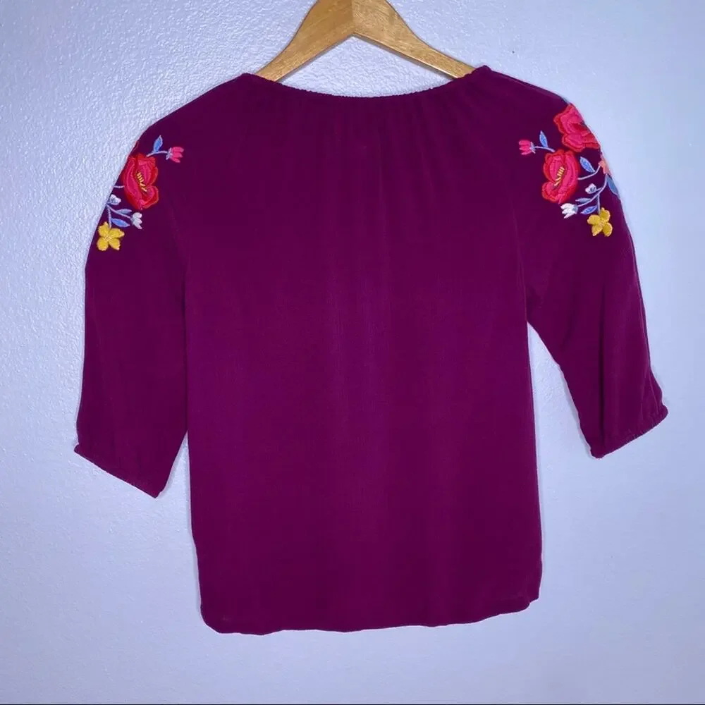 Old Navy Purple Embroidered Peasant Top L
